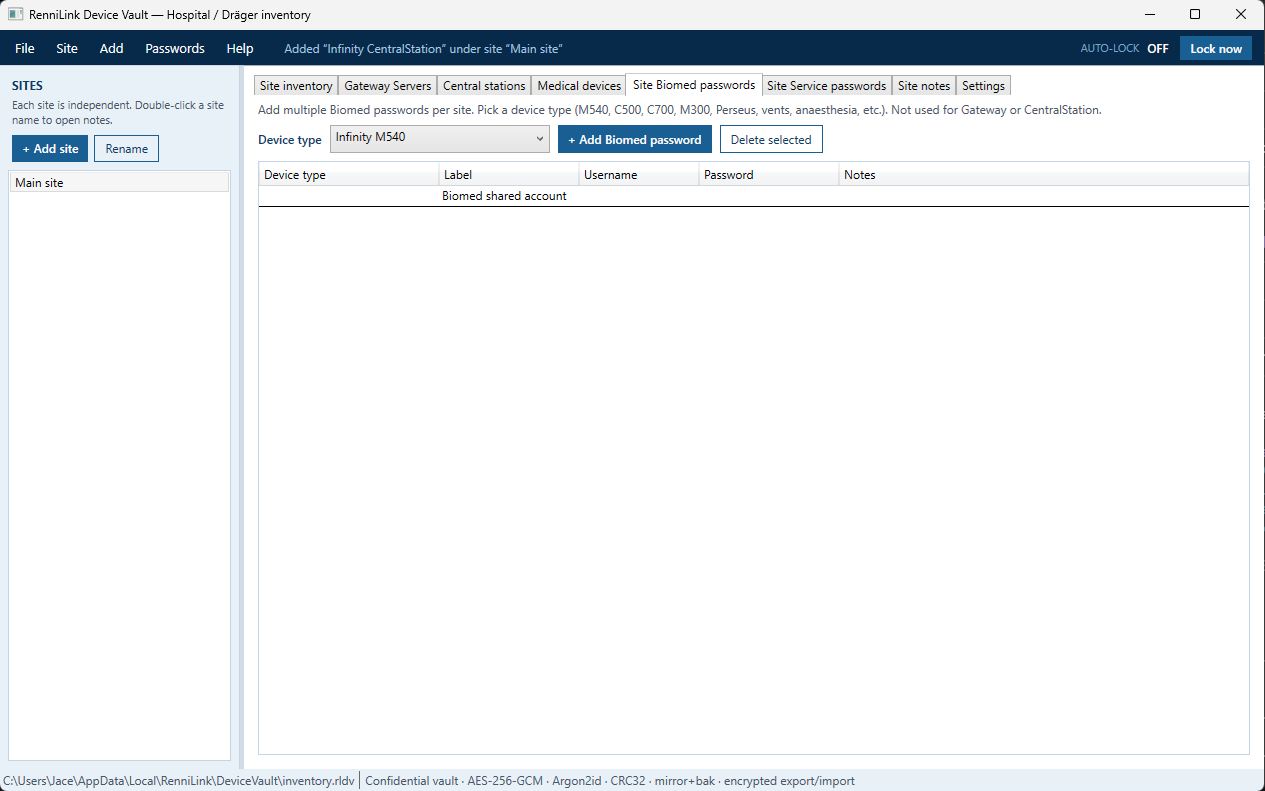 Site Biomed passwords tab