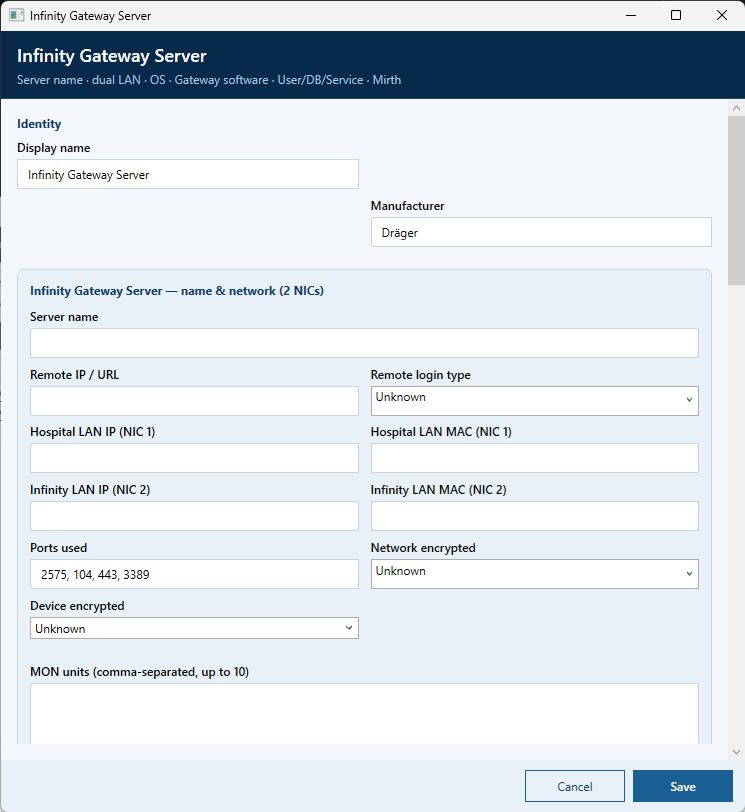 Gateway / server detail form