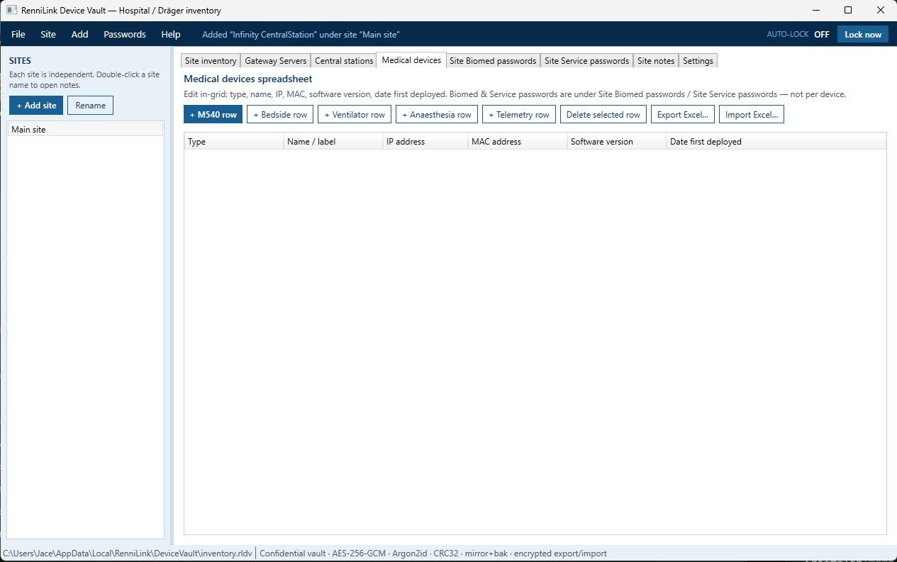 Medical devices spreadsheet inventory