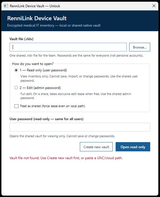 Device Vault unlock — read-only user or edit admin shared passwords