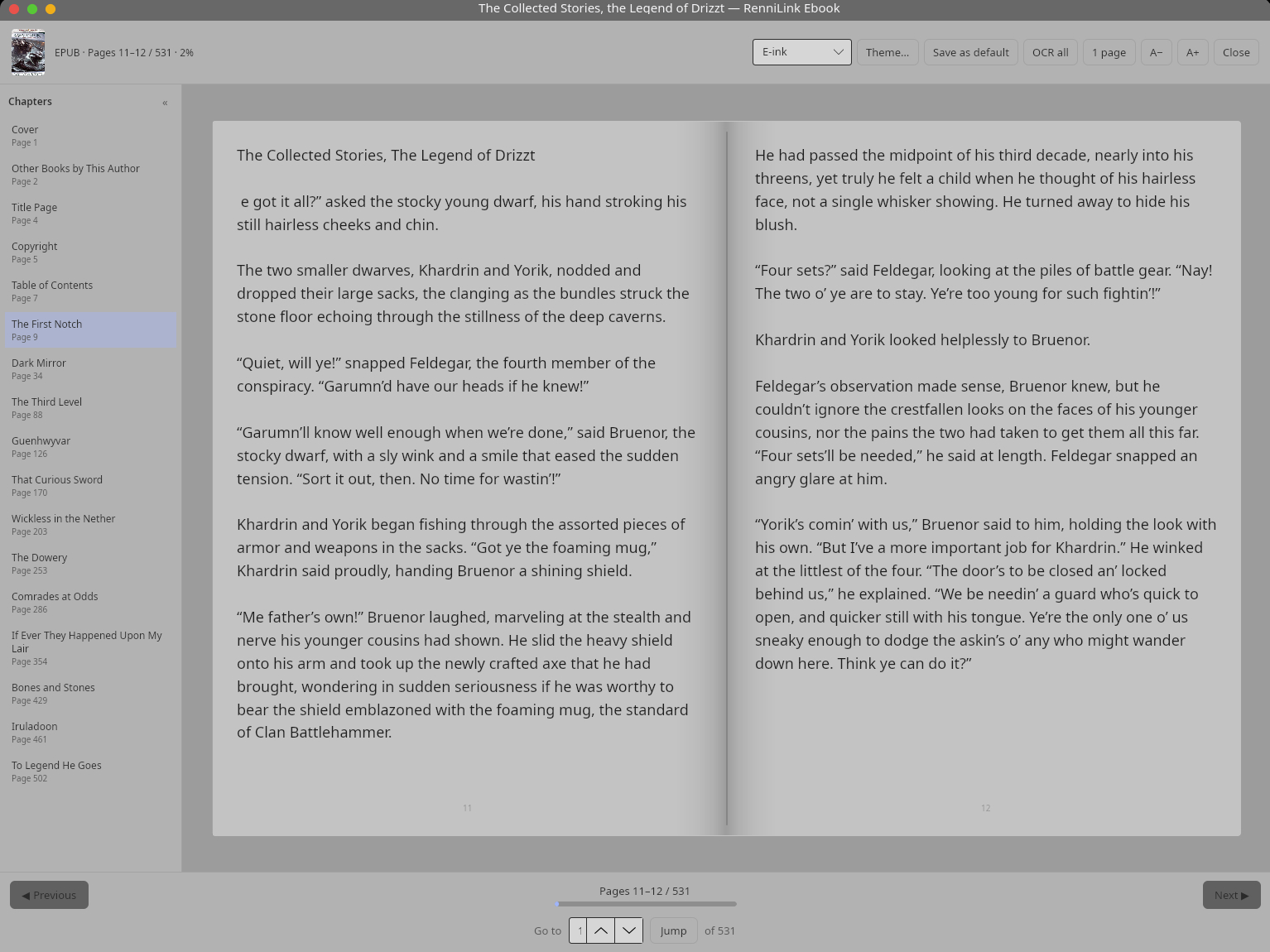 Two-page E-ink theme reader