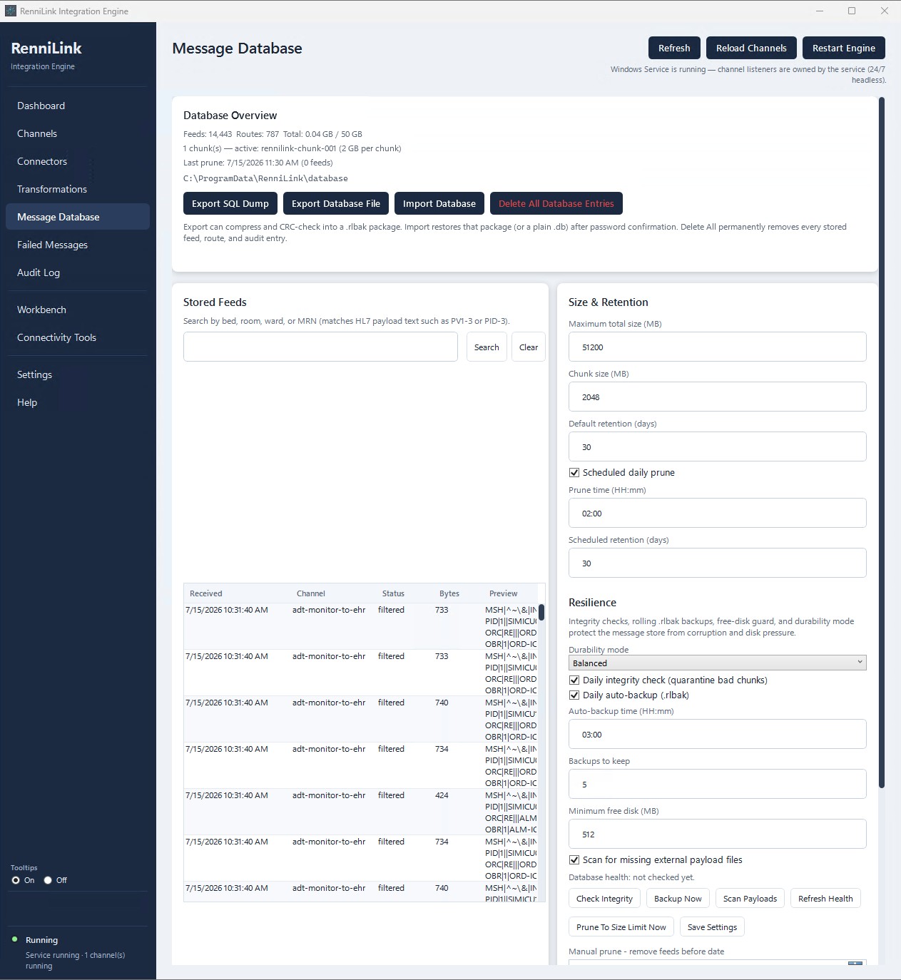 Message database